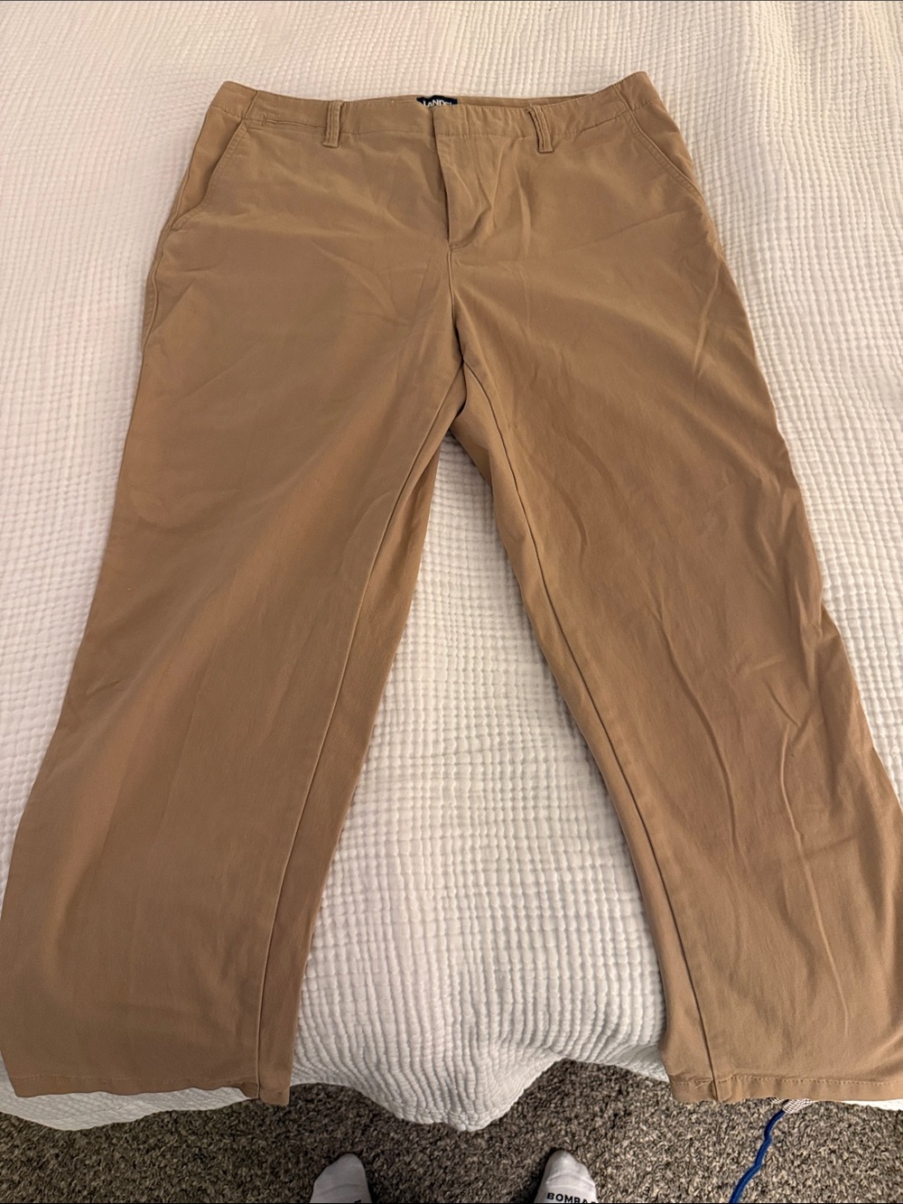Lands End Khaki chinos flat front Classic Straight Fit